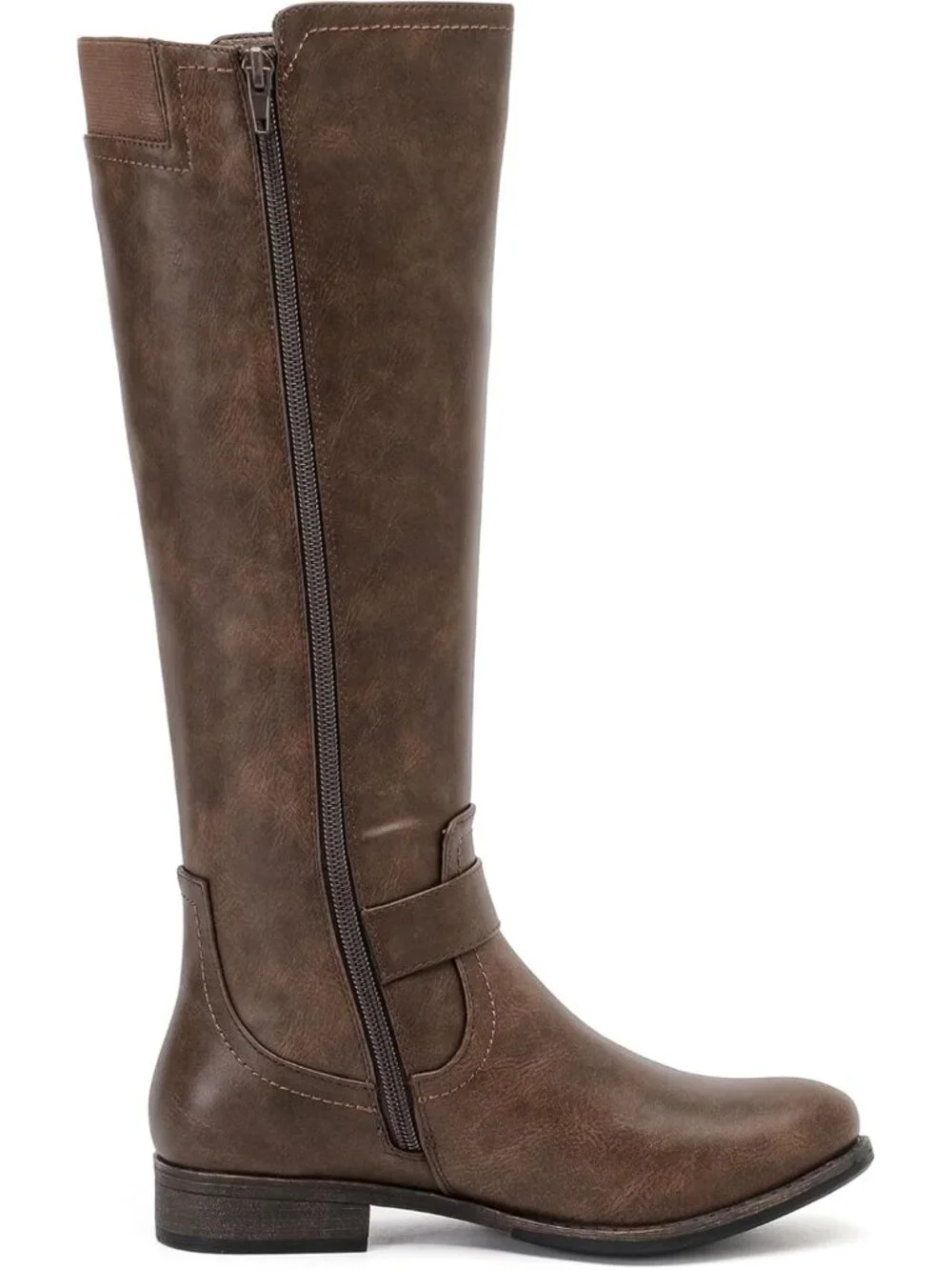 Women's Dark Brown Platform Slouchy Side Zipper Comfort Round Toe Knee High Boot
